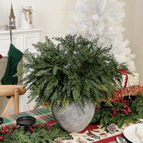 Kunjocy 22 Inch Long Artificial Cedar Pine Branches Real Touch Pack of 5 Christmas Greenery Stems Faux Cypress Picks Cedar Tree Leaves Sprigs for Vase Fillers Winter Holiday Home Decoration (5, Green) - Image 4
