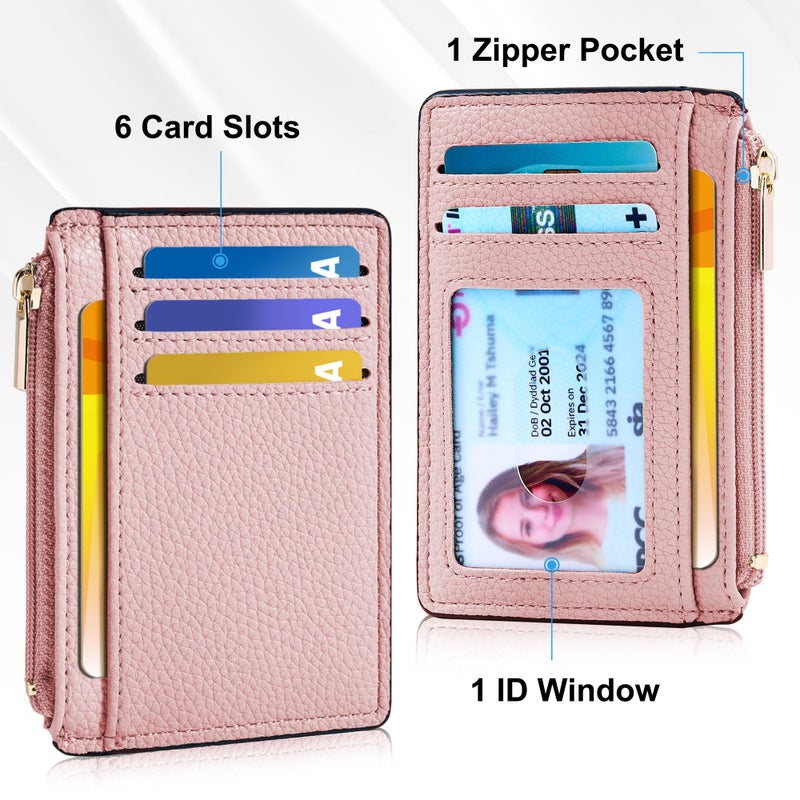 Tipmile Credit Card Holder for Women Slim Minimalist Front Pocket RFID Blocking Wallet Small Compact Card Case with ID Window, Dusty Pink - Image 3