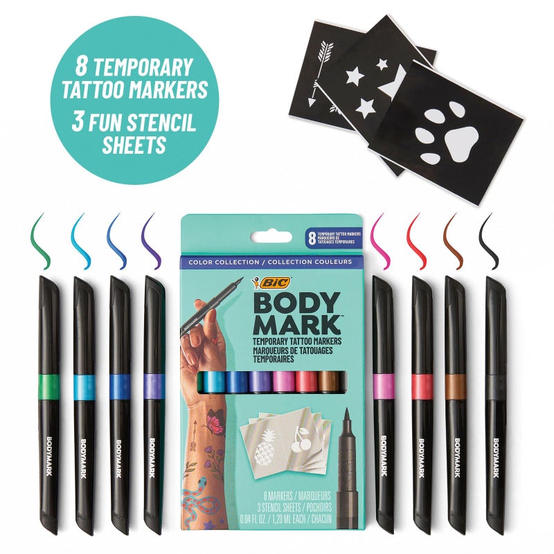 BodyMark BIC BodyMark Temporary Tattoo Marker with Cosmetic Quality and Skin Safety, 8-Count in Assorted Colors - Image 4