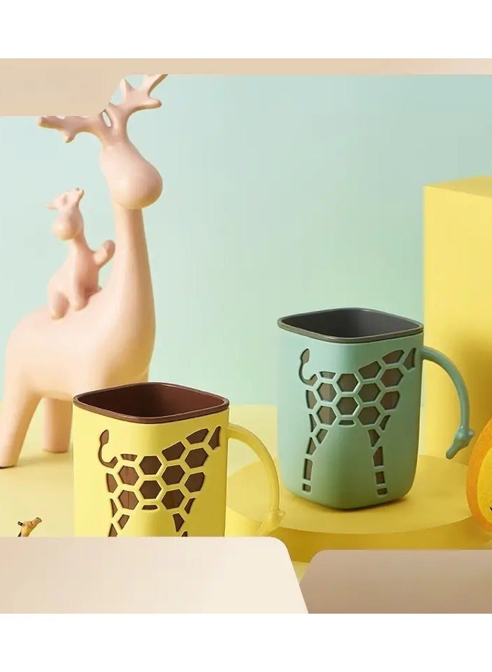 Goolsky 1pc Adorable Giraffe Couple Toothbrush Holder Cup - Lovely Bathroom Accessory with Handle for Mouthwash, Family Bathroom Decor, Home Supplies, and Romantic Gift for Boyfriends and Girlfriends - Image 3