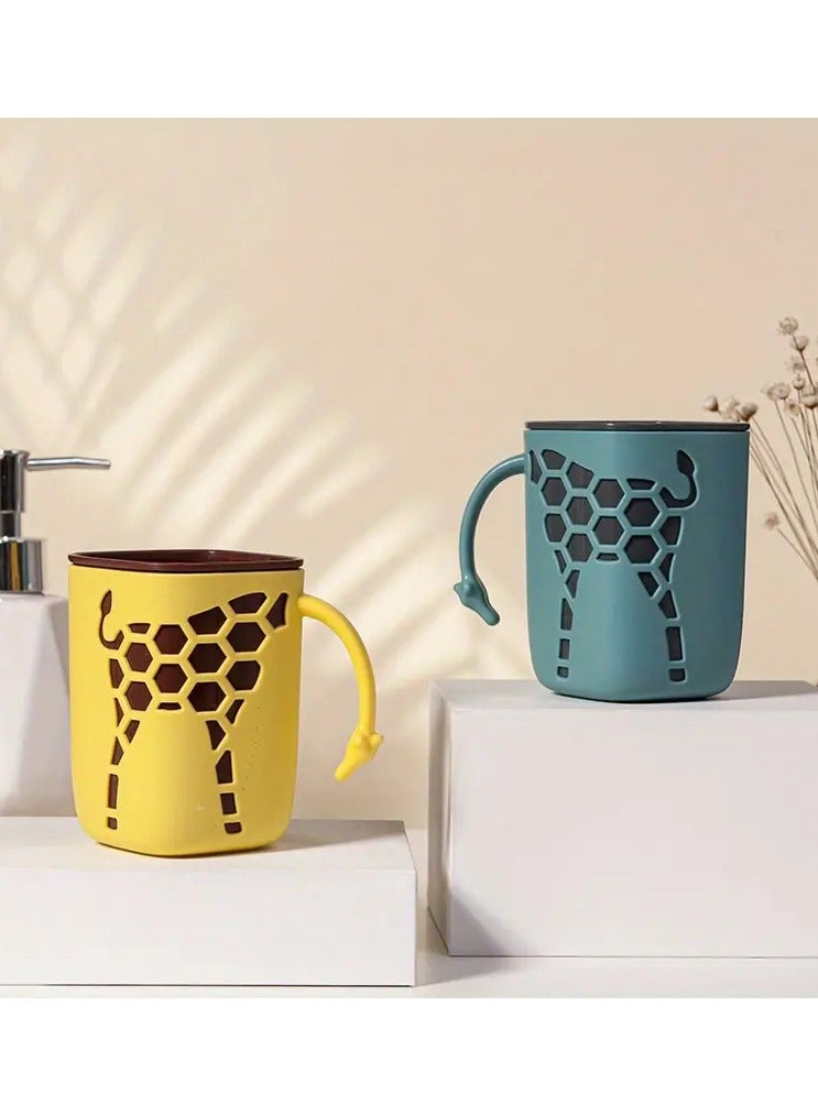 Goolsky 1pc Adorable Giraffe Couple Toothbrush Holder Cup - Lovely Bathroom Accessory with Handle for Mouthwash, Family Bathroom Decor, Home Supplies, and Romantic Gift for Boyfriends and Girlfriends - Image 5