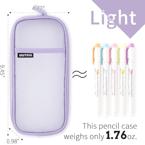 EASTHILL Grid Mesh Pen Pencil Case with Zipper Clear Makeup Color Pouch Cosmetics Bag Multi-Purpose Travel School Teen Girls Transparent Stationary Bag Office Organizer Box for Adluts(Purple) - Image 4