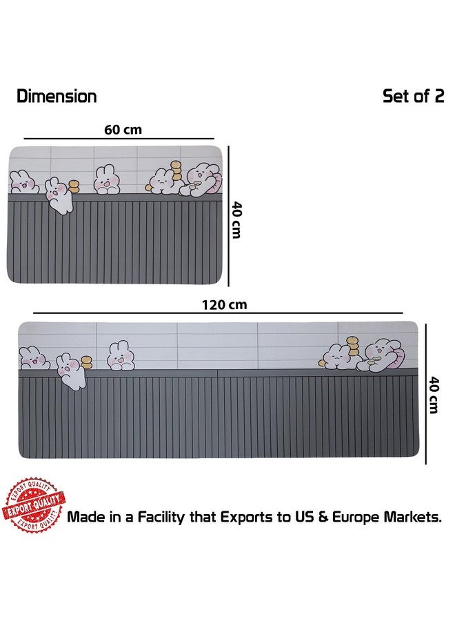 Home-Cloud HomeCloud Rubber Kitchen Mats for Floor Set of 2 Pcs | Non-Skid, Soft Absorbent Rugs for Kitchen, Laundry, and Hallway | 120x40cm, 40x60cm| 4mm Thickness (Bunnies_Grey) - Image 4