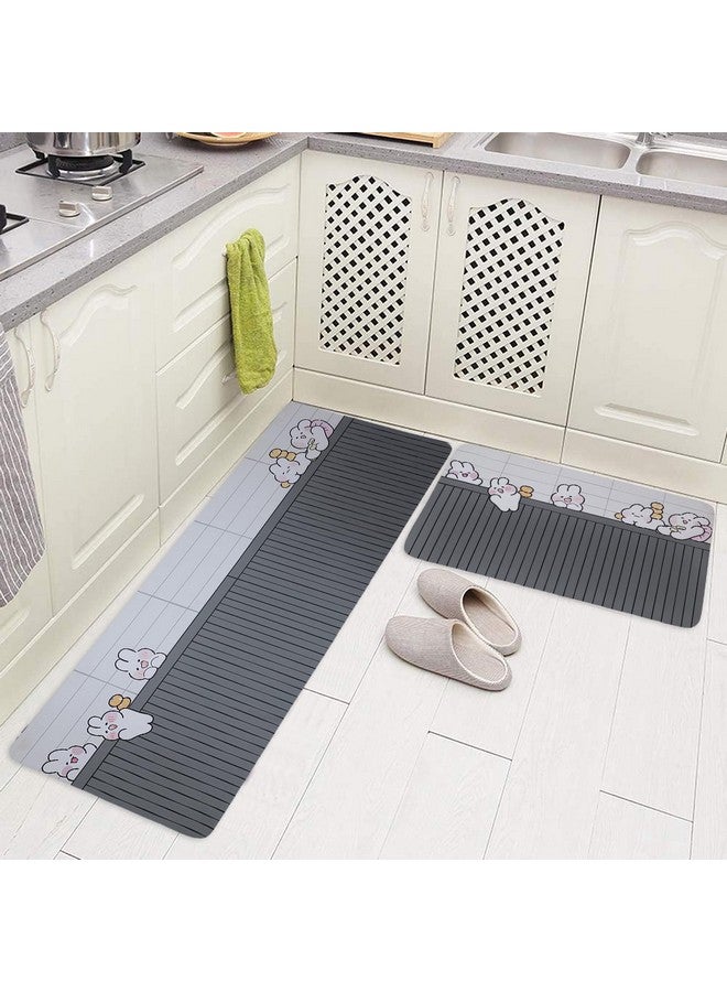 Home-Cloud HomeCloud Rubber Kitchen Mats for Floor Set of 2 Pcs | Non-Skid, Soft Absorbent Rugs for Kitchen, Laundry, and Hallway | 120x40cm, 40x60cm| 4mm Thickness (Bunnies_Grey) - Image 2