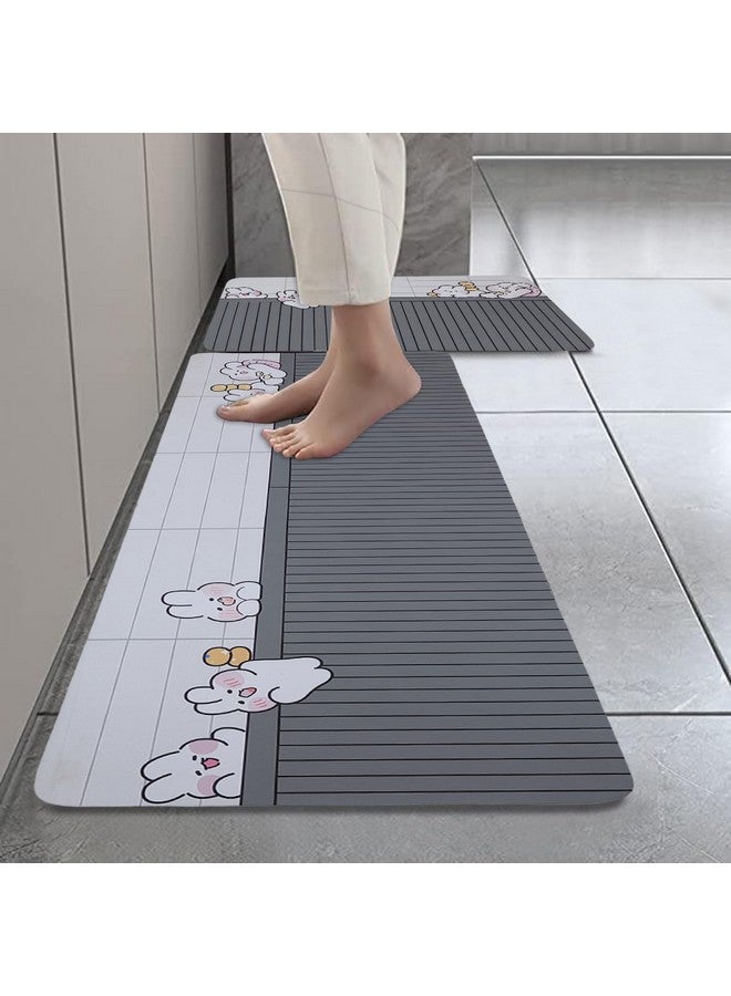 Home-Cloud HomeCloud Rubber Kitchen Mats for Floor Set of 2 Pcs | Non-Skid, Soft Absorbent Rugs for Kitchen, Laundry, and Hallway | 120x40cm, 40x60cm| 4mm Thickness (Bunnies_Grey) - Image 1