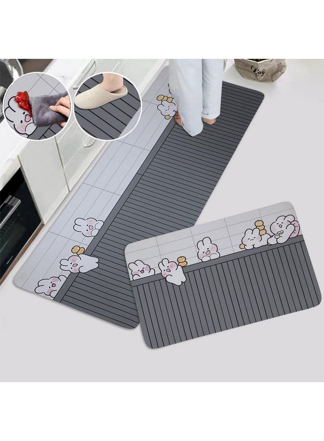 Home-Cloud HomeCloud Rubber Kitchen Mats for Floor Set of 2 Pcs | Non-Skid, Soft Absorbent Rugs for Kitchen, Laundry, and Hallway | 120x40cm, 40x60cm| 4mm Thickness (Bunnies_Grey) - Image 5