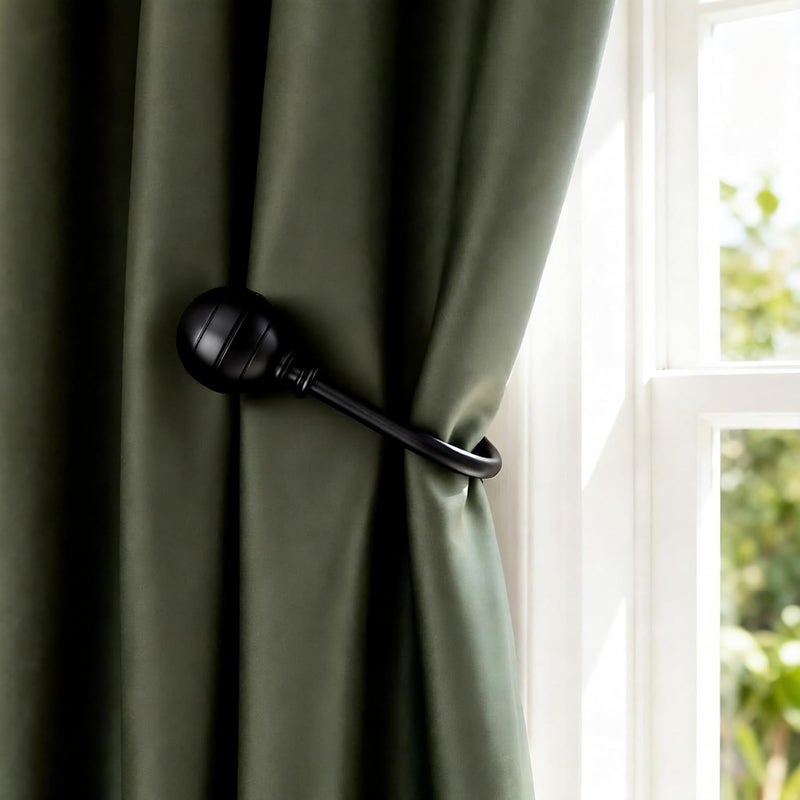 gobutend Large Curtain Holdbacks, 2pcs Curtains Holder Wall Mounted Drapery Tiebacks Retro Window Hook for Home Decor, Matte Black - Image 3