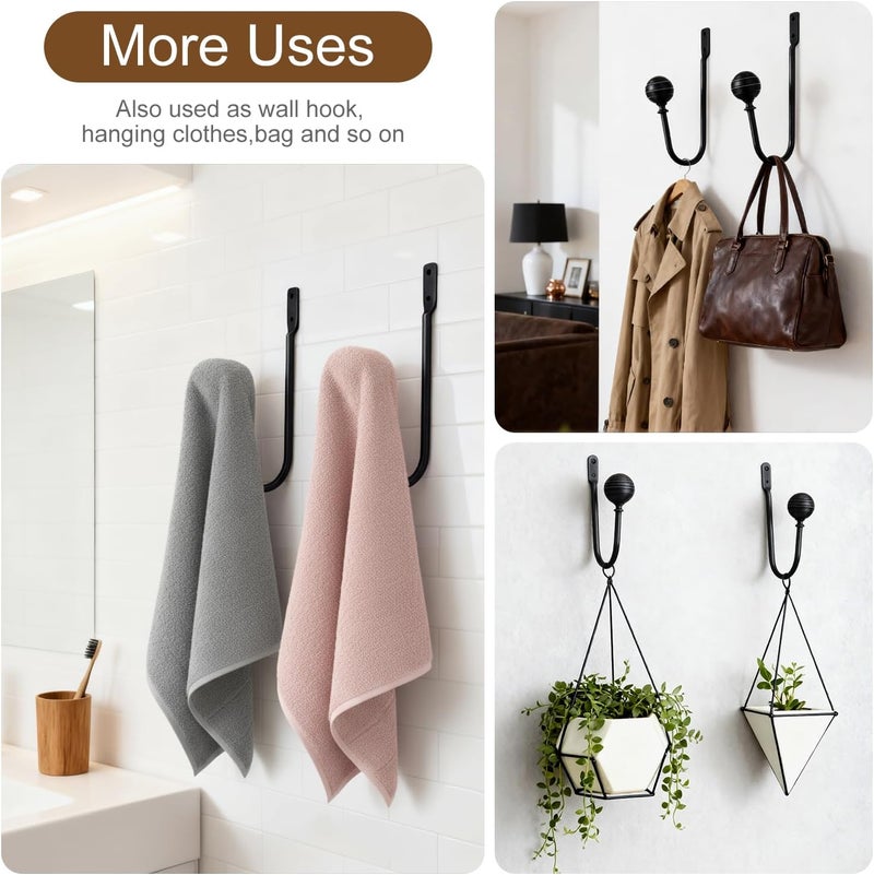 gobutend Large Curtain Holdbacks, 2pcs Curtains Holder Wall Mounted Drapery Tiebacks Retro Window Hook for Home Decor, Matte Black - Image 5