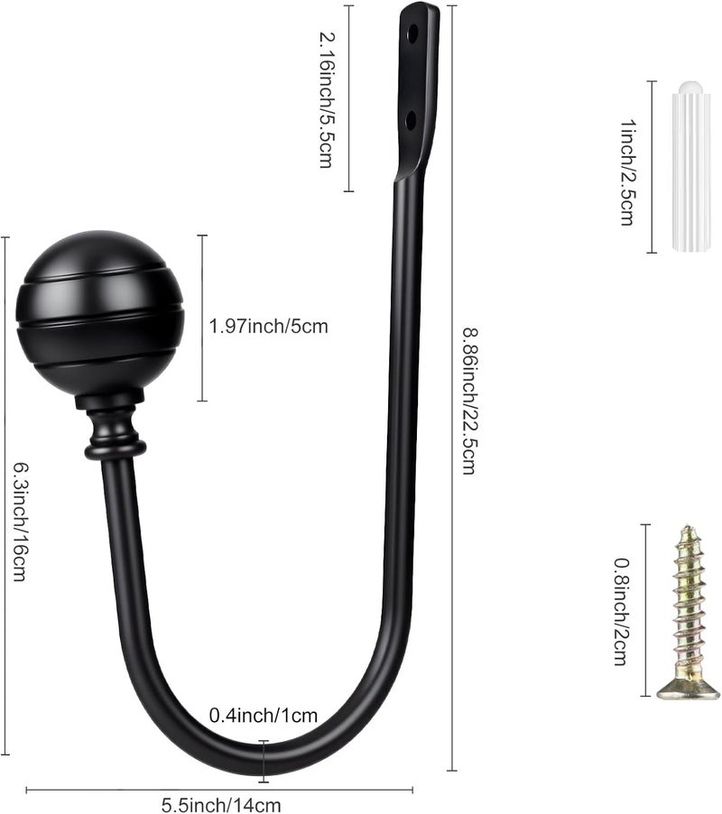 gobutend Large Curtain Holdbacks, 2pcs Curtains Holder Wall Mounted Drapery Tiebacks Retro Window Hook for Home Decor, Matte Black - Image 2