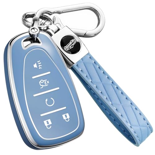 AAWQVRG Key Fob Cover for Chevy - Premium Soft TPU Shell Full Protection Case with Keychain, Fits Equinox Malibu Traverse Cruze Blazer Camaro Trailblazer Spark Sonic Volt Bolt Trax, Blue 5-Button - Image 1