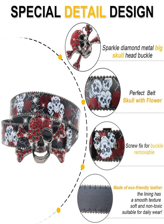 EVERBLTING Skull Rhinestone Belt for Men Women Y2k Cowgirl Cowboy Bling Belt Diamond Belts for Women for Jeans - Image 2