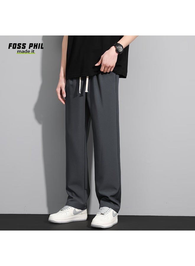 Foss Phil Men's Trousers, Autumn And Winter Straight-leg Pants With Drape, Simple High-end Long Pants, Versatile Casual Pants, C55 Dark Gray, Size L - Image 1