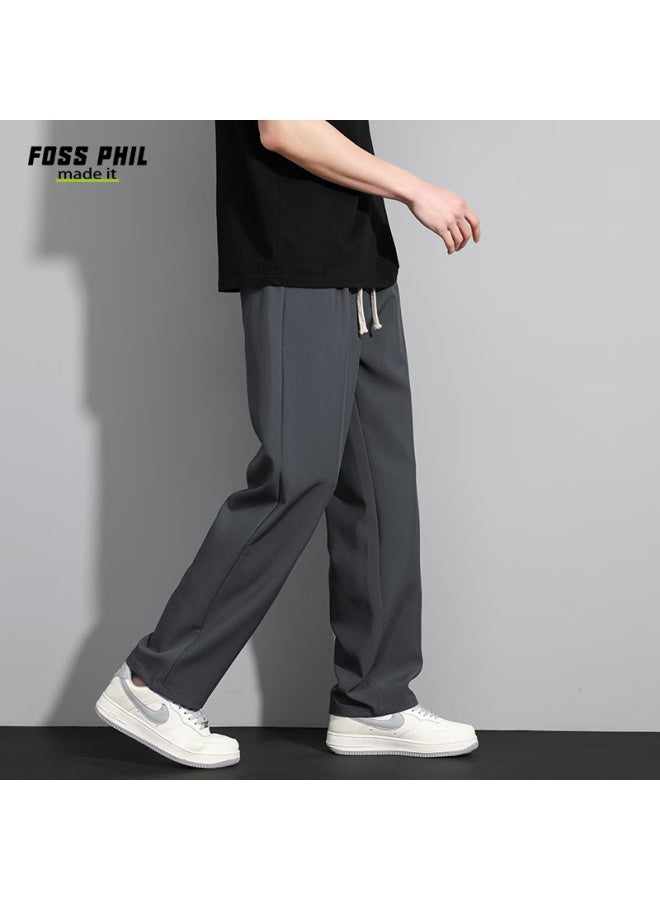 Foss Phil Men's Trousers, Autumn And Winter Straight-leg Pants With Drape, Simple High-end Long Pants, Versatile Casual Pants, C55 Dark Gray, Size L - Image 2