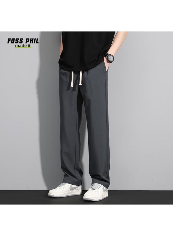 Foss Phil Men's Trousers, Autumn And Winter Straight-leg Pants With Drape, Simple High-end Long Pants, Versatile Casual Pants, C55 Dark Gray, Size L - Image 3