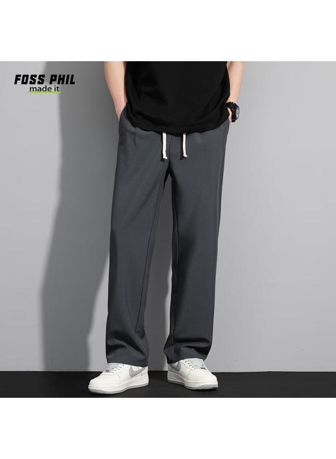 Foss Phil Men's Trousers, Autumn And Winter Straight-leg Pants With Drape, Simple High-end Long Pants, Versatile Casual Pants, C55 Dark Gray, Size L - Image 5