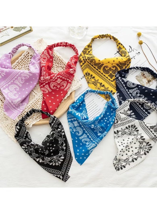 HY 7 Pcs Floral Elastic Hair Scarf Headband Chiffon Kerchief Elastic Floral Printed Turban Boho Headbands Hair Bandanas with Hair Clips for Women Girls Hair Accessories, Classic Floral Pattern - Image 2