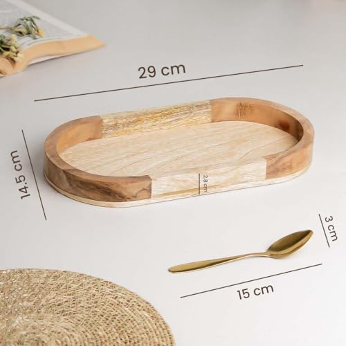 The Earth Store Sage Creamy Ceramic Bowl Serving Set – 2 Bowls (400ml Each) with Wooden Tray & 2 Gold Spoons – Multipurpose for Snacks, Soups & Desserts | Ideal for Gifting - Image 2