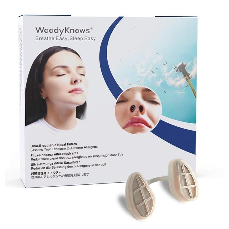 WoodyKnows Ultra-Breathable Nasal Filters, Seasonal and dust Allergies aid (Narrow, M, 6 Pack) - Image 1