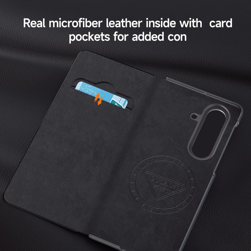 SULADA For Samsung Galaxy Z Fold7 5G Smart View Window Magsafe Magnetic Holder Leather Phone Case(Brown) - Image 5