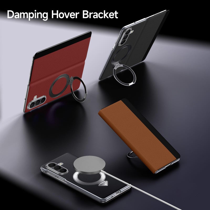 SULADA For Samsung Galaxy Z Fold7 5G Smart View Window Magsafe Magnetic Holder Leather Phone Case(Brown) - Image 3