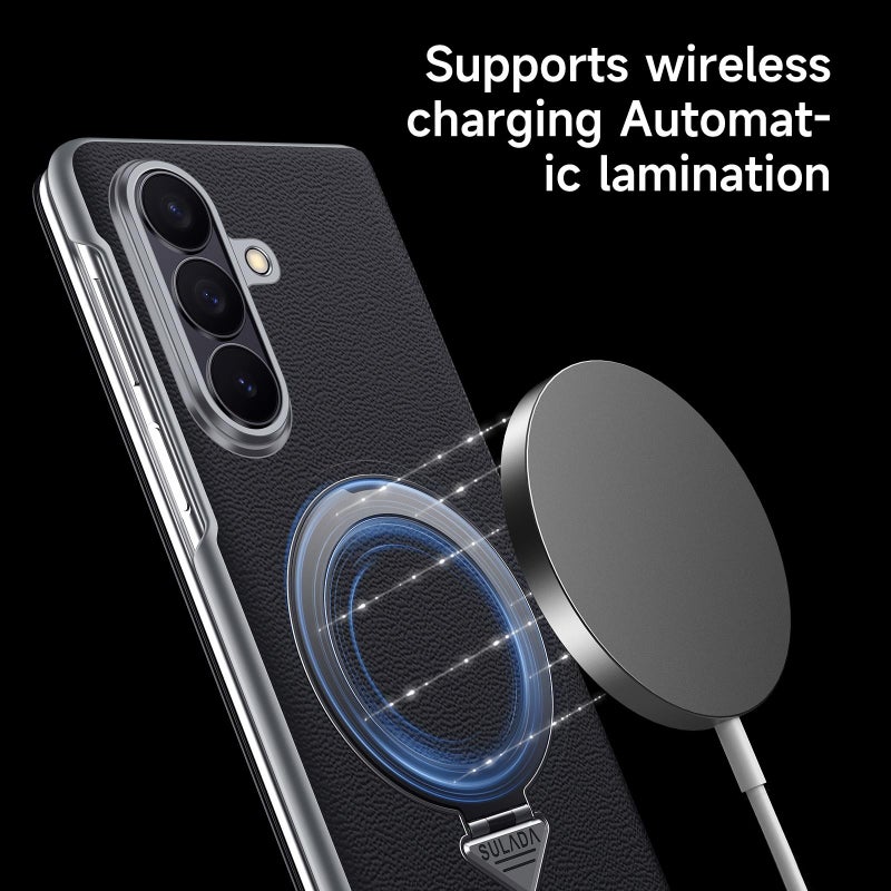 SULADA For Samsung Galaxy Z Fold7 5G Smart View Window Magsafe Magnetic Holder Leather Phone Case(Brown) - Image 4