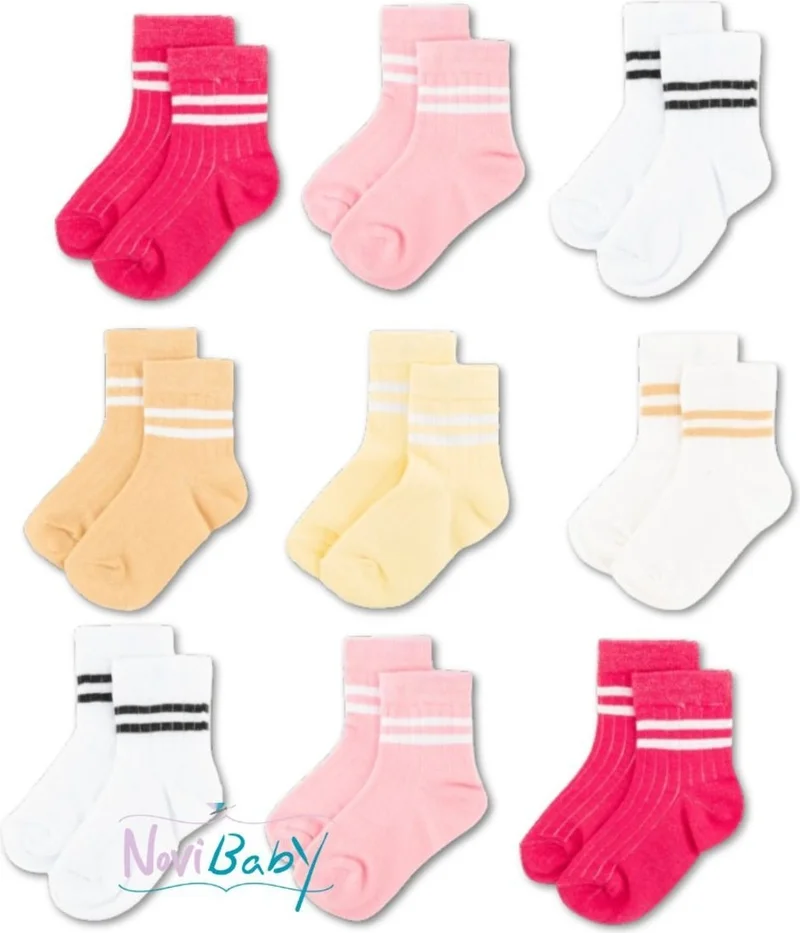 نوفيبيبي 9-Pack Cotton Kids College Socks Baby Unisex Girls Women Boys School Socks, White Black Pink