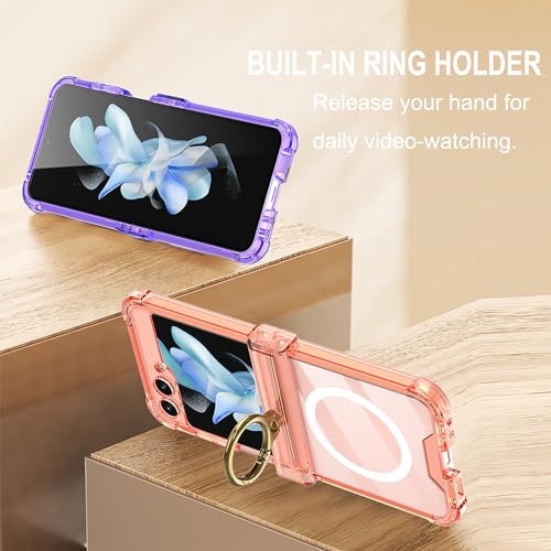 Omio for Galaxy Z Flip 6 Case Clear with Hinge Protection & Ring Stand Compatible with MagSafe, Slim Magnetic Protective Case Soft TPU Bumper Shockproof Kickstand Cover for Women Girls, Pink - Image 5