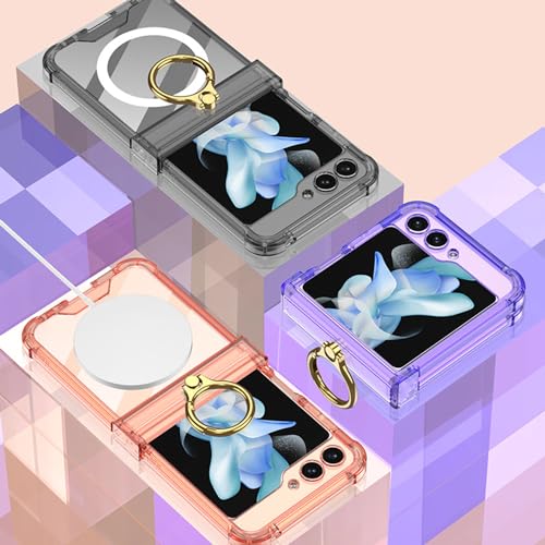 Omio for Galaxy Z Flip 6 Case Clear with Hinge Protection & Ring Stand Compatible with MagSafe, Slim Magnetic Protective Case Soft TPU Bumper Shockproof Kickstand Cover for Women Girls, Pink - Image 2