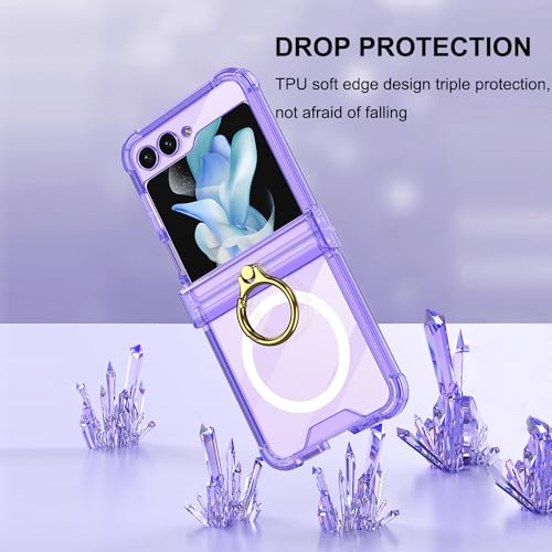 Omio for Galaxy Z Flip 6 Case Clear with Hinge Protection & Ring Stand Compatible with MagSafe, Slim Magnetic Protective Case Soft TPU Bumper Shockproof Kickstand Cover for Women Girls, Pink - Image 4