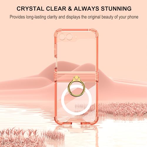 Omio for Galaxy Z Flip 6 Case Clear with Hinge Protection & Ring Stand Compatible with MagSafe, Slim Magnetic Protective Case Soft TPU Bumper Shockproof Kickstand Cover for Women Girls, Pink - Image 3