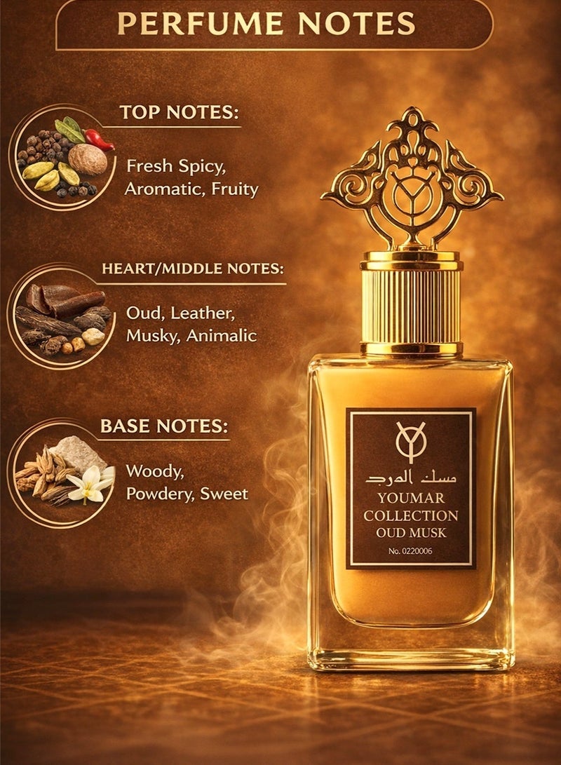 يومار عطر عود مسك فاخر للجنسين 25 مل | رائحة طويلة الثبات بنفحات منعشة متبلة وخشبية | يوماَر كولكشن رقم 0006 - Image 2