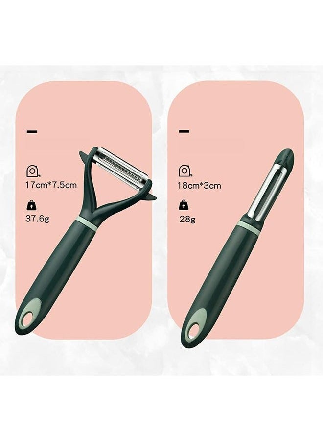 LIVQORA 2PCS Stainless Steel Fruit & Vegetable Peelers – Double-Sided Grater & Straight Peeler Set for Potato, Apple, Carrot, Mango, Cucumber – Easy Grip Kitchen Tool (Green) - Image 4