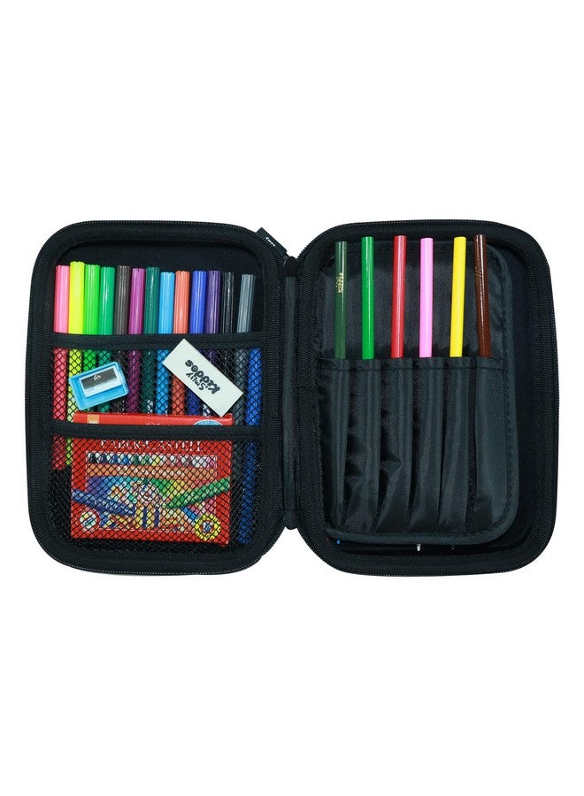 سمايلي كيدوز حافظة أقلام Smily Bling Foot Ball (أسود) حافظة أقلام صلبة قابلة للعكس من مادة EVA للأولاد/البنات، منظم أنيق ولطيف لحافظات الأقلام للأطفال في المدارس، متعددة الأقسام للأولاد/البنات، حافظة أقلام مدرسية سوداء - Image 3