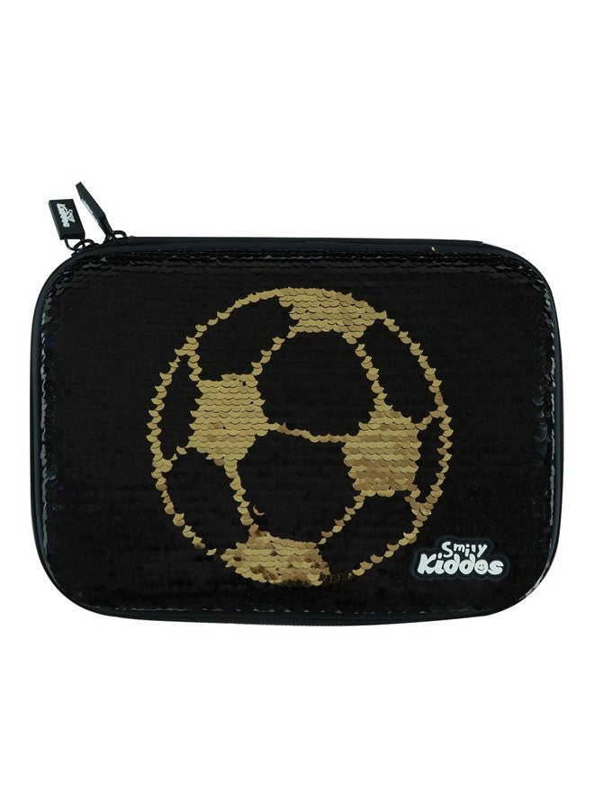 سمايلي كيدوز حافظة أقلام Smily Bling Foot Ball (أسود) حافظة أقلام صلبة قابلة للعكس من مادة EVA للأولاد/البنات، منظم أنيق ولطيف لحافظات الأقلام للأطفال في المدارس، متعددة الأقسام للأولاد/البنات، حافظة أقلام مدرسية سوداء - Image 1