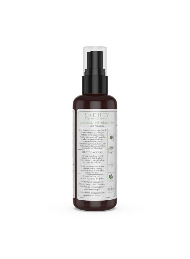 Sadhev Ayurvedic 24k Gold Radiance Toner With Goodness OF Swarna Bhasma And Sugarcane for Brightens And Revitalizes Tired Looking Skin 75ml - Image 2