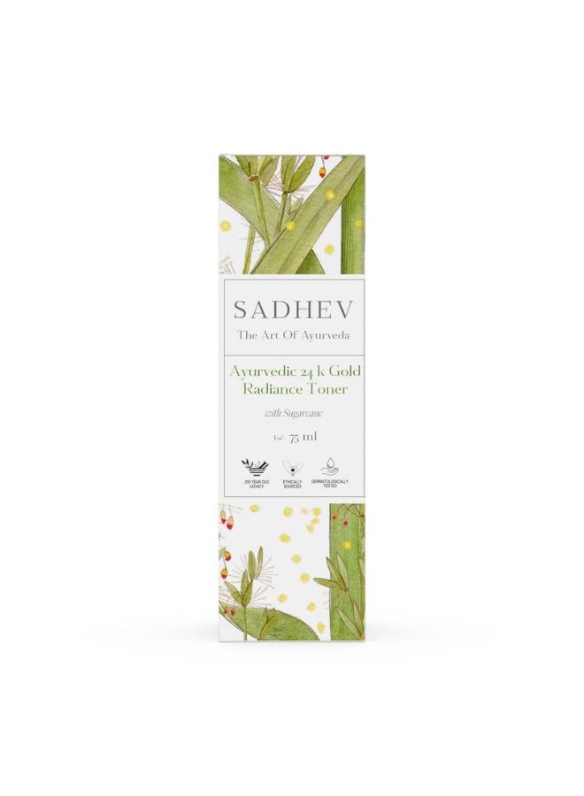 Sadhev Ayurvedic 24k Gold Radiance Toner With Goodness OF Swarna Bhasma And Sugarcane for Brightens And Revitalizes Tired Looking Skin 75ml - Image 3