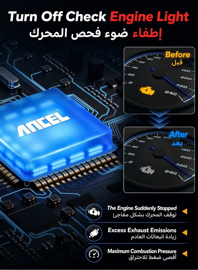 أنسيل جهاز فحص أعطال السيارات ANCEL BD200 بتقنية بلوتوث OBD2 مع قارئ أكواد واختبار بطارية السيارة، متوافق مع نظامي iOS وأندرويد، أدوات فحص تشخيص المحرك، محول OBDII لاسلكي يعمل مع سيارات موديل 1996 وما بعدها، ماسح ضوئي OBD للكهرباء والإضاءة. - Image 3