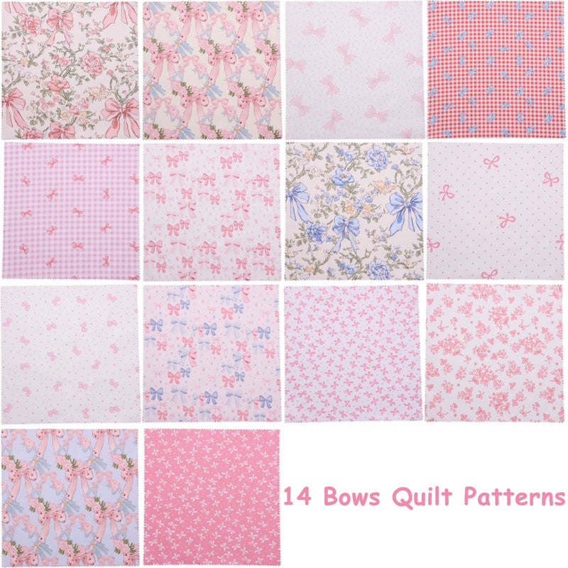 Hanjunzhao Valentines Blue Pink Bow Fabric Charm Packs for Quilting 5 inch, 84 Pcs Cotton Fabric Quilt Squares 5x5 for Quilting, Sewing, DIY Bowknot, Hair Accessories, Holiday Party Decor, Bows - Image 3
