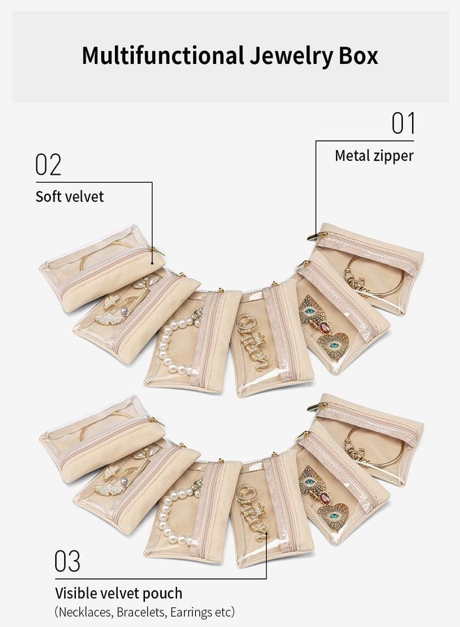 JAPP Travel Jewelry Bags,Jewelry Pouch Bag,Clear Velvet Zipper Pockets Storage Bag Organizer Case for Women Girl Gift 12 Pcs (Jew Pouch 12) - Image 5
