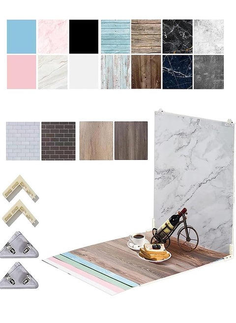 2PCS Photography Background Boards 60x60cm and Double Sided 7 PCS Photography Backdrop Papers with Components