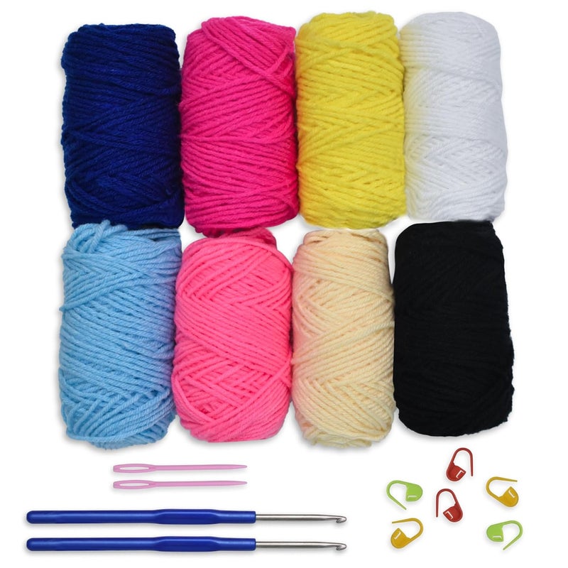 picknMAKE طقم كروشيه للمبتدئين مع خيوط صوف، إبر كروشيه، إبر بلاستيكية وعلامات غرز – مجموعة تعلم الكروشيه بنفسك للبالغين والأطفال (جميع الأدوات متضمنة) - Image 1