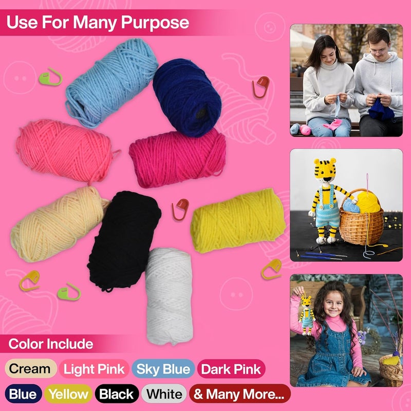 picknMAKE طقم كروشيه للمبتدئين مع خيوط صوف، إبر كروشيه، إبر بلاستيكية وعلامات غرز – مجموعة تعلم الكروشيه بنفسك للبالغين والأطفال (جميع الأدوات متضمنة) - Image 3