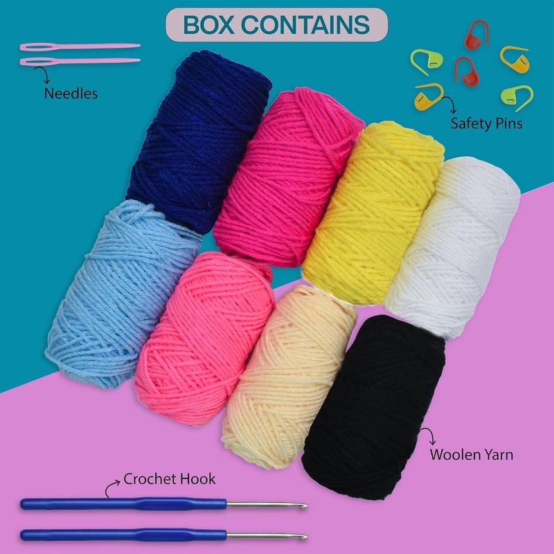picknMAKE طقم كروشيه للمبتدئين مع خيوط صوف، إبر كروشيه، إبر بلاستيكية وعلامات غرز – مجموعة تعلم الكروشيه بنفسك للبالغين والأطفال (جميع الأدوات متضمنة) - Image 2