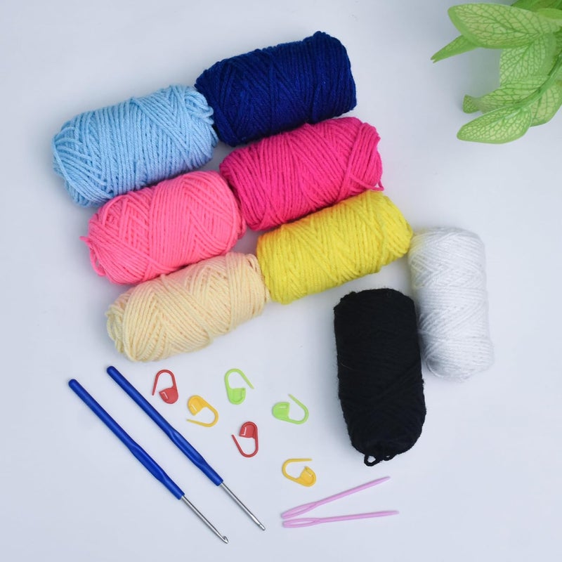 picknMAKE طقم كروشيه للمبتدئين مع خيوط صوف، إبر كروشيه، إبر بلاستيكية وعلامات غرز – مجموعة تعلم الكروشيه بنفسك للبالغين والأطفال (جميع الأدوات متضمنة) - Image 5