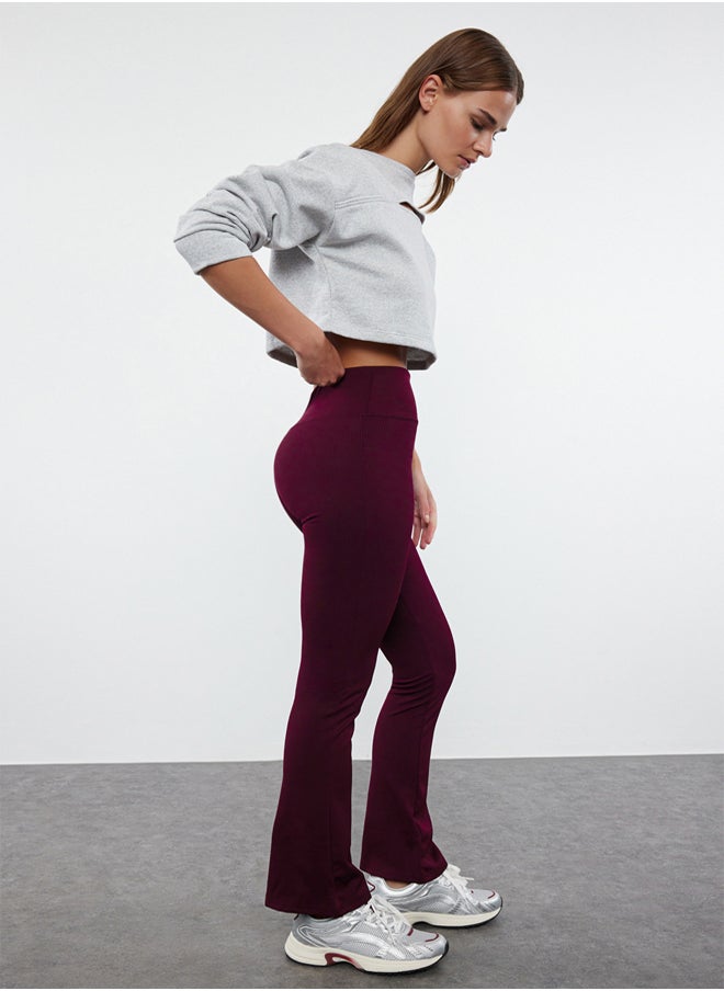 trendyol Dark Cherry Ribbed Flare Leg Yoga Knitted Sports Tights TWOAW23TY00011  - Image 1