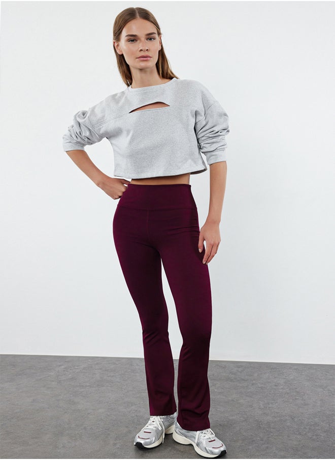 trendyol Dark Cherry Ribbed Flare Leg Yoga Knitted Sports Tights TWOAW23TY00011  - Image 2