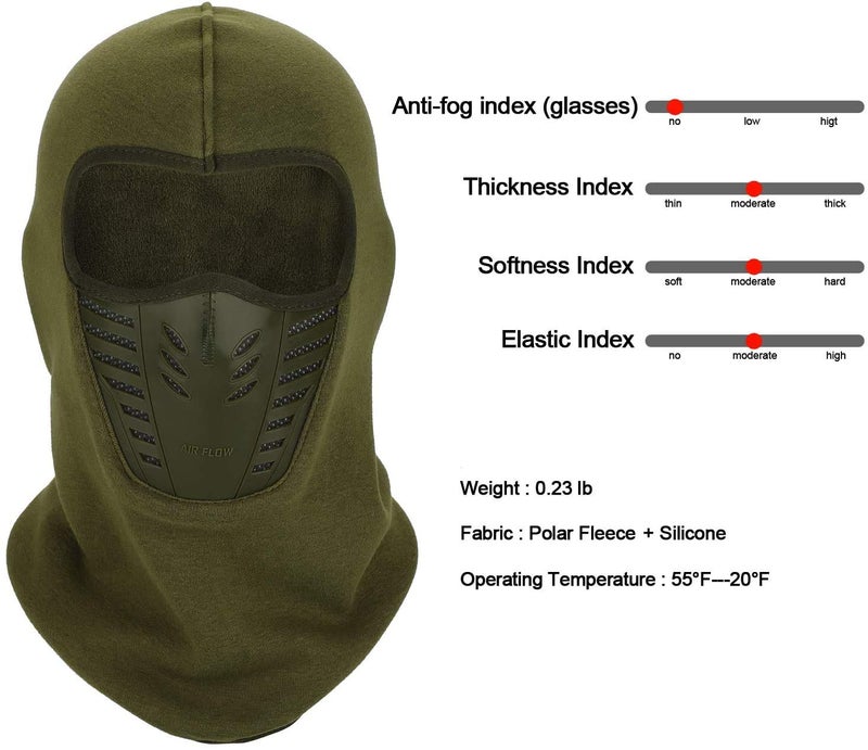 Krystle Men's Warm Balaclava Full Face Mask Cover with Breathable Mesh Silicone Panel, Winter Fleece Neck Warmer Wind Proof, Fit Helmet Hat for Adults - Elastic Size Universal (Green) - Image 4
