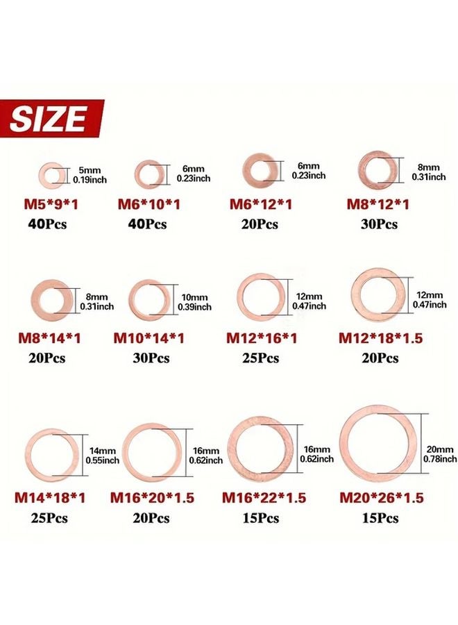300pcs Copper Washer Assortment Kit Flat Ring Sealing Washers 12 Sizes - Image 3