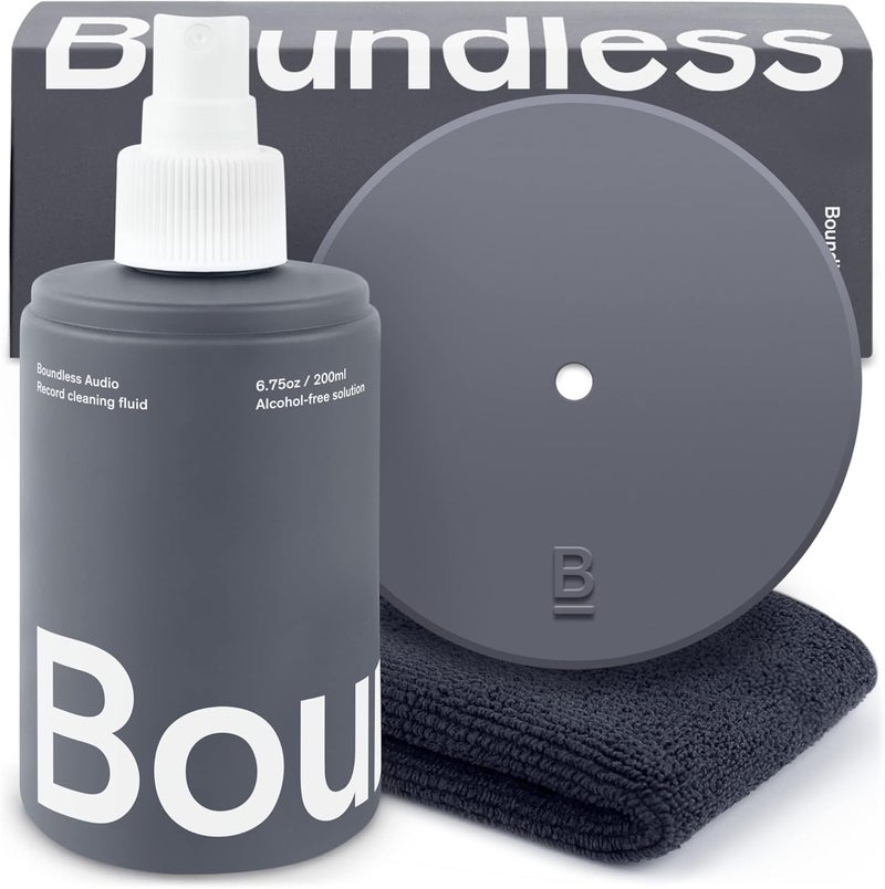 Boundless Audio Record Cleaning Solution - 6.75oz Vinyl Cleaner Fluid, Vinyl Cleaner Cloth & Record Label Protector - Complete Cleaning Kit - Image 1