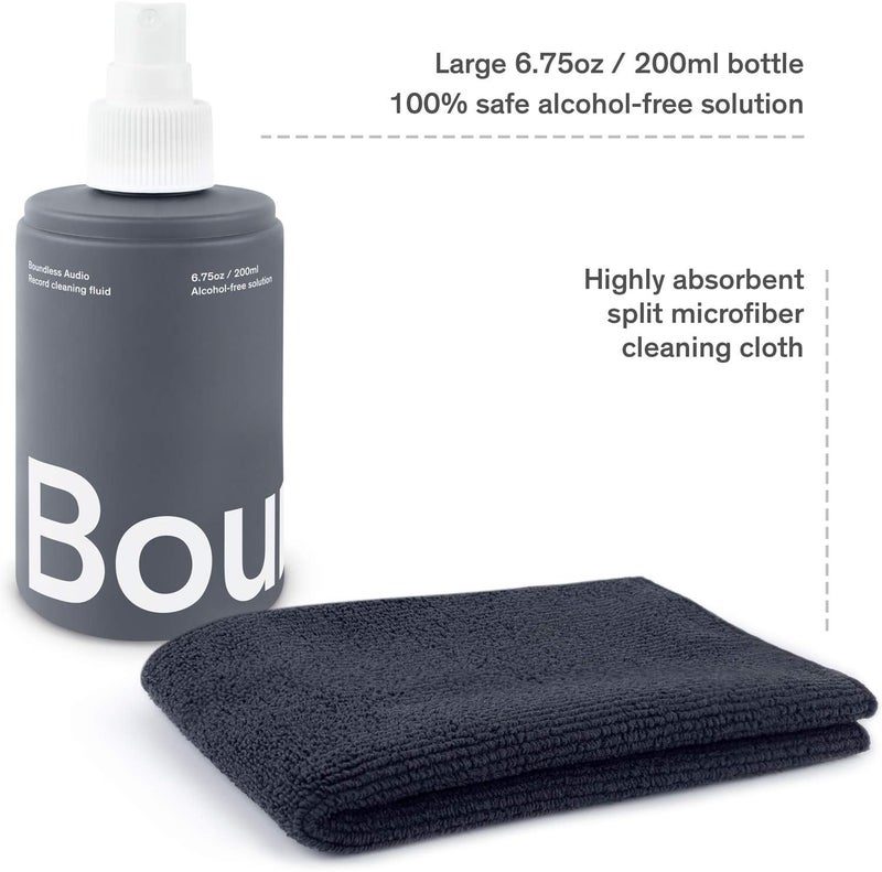 Boundless Audio Record Cleaning Solution - 6.75oz Vinyl Cleaner Fluid, Vinyl Cleaner Cloth & Record Label Protector - Complete Cleaning Kit - Image 2